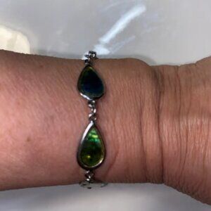 Vintage 7” silvertone metal bracelet multicolored enamel